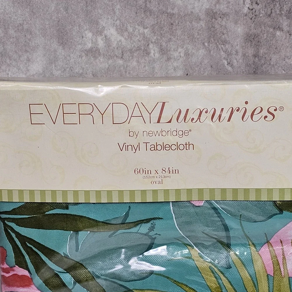 Oval Vinyl Tablecloth 60 x 84 Inch Tropical Hawaiian Floral Vinyl Flannel Backed